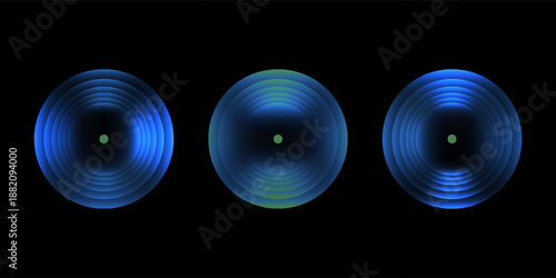 Sonic waves, WiFi signal glowing elements, radar sensor light effects, round wireless network neon symbols. Vector illustration.