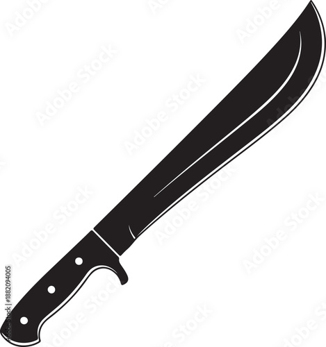 Machete Knife Silhouette Vector. Jungle Survival Tool and Weapon Icon.