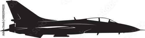 Military Fighter Jet Silhouette Vector. Supersonic Air Force Aircraft Icon.