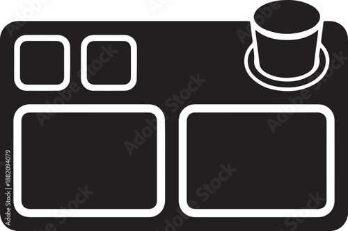 Food Tray and School Lunch Cafeteria Icon. Meal Compartment Plate Vector Silhouette.