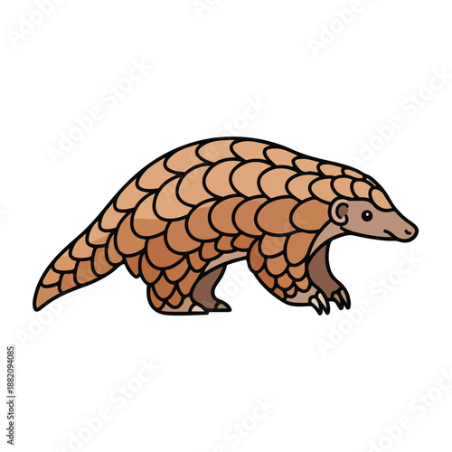 Detailed illustration of a pangolin walking on white background