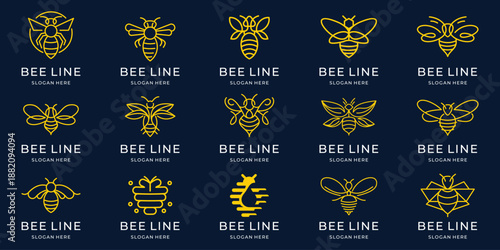 set of bee honey logo. geometry line bee honey icon vector for design elements.