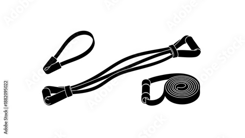 Black resistance band for strength training and fitness exercises, isolated white background.