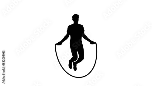 Energetic man jumping rope for a cardio fitness workout, isolated white background.