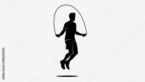 Energetic man skipping rope during a cardio workout for fitness and agility in bright studio.
