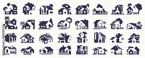 mega collection of icon Houses. set of silhouette house for Building, Real Estate, and Construction logo design inspiration template.
