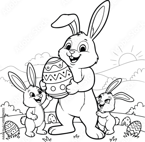 Easter sunday celebration with happy easter bunny and easter eggs