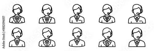 set of vector technical support agent icon. Customer service editable line icons set.