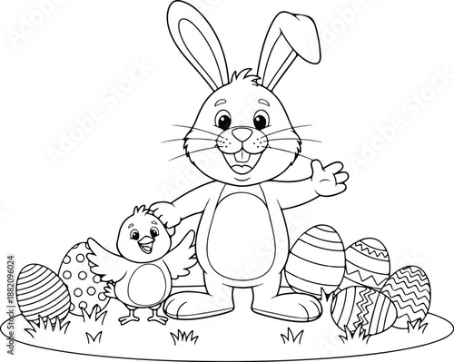 Easter sunday celebration with happy bunny and friends