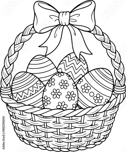 Easter sunday celebration with decorated eggs in a woven basket