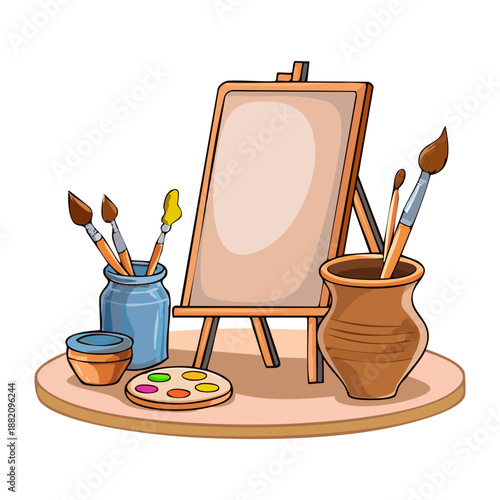 simple art easel with brushes and palette for creative painting classes and artistic workshop for beginners