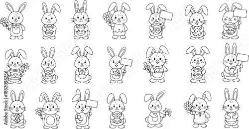 Easter sunday celebration with diverse easter bunny illustrations