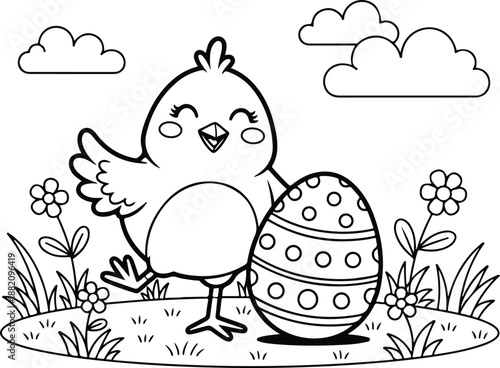 Easter sunday joy a cute easter bunny chick with decorated egg