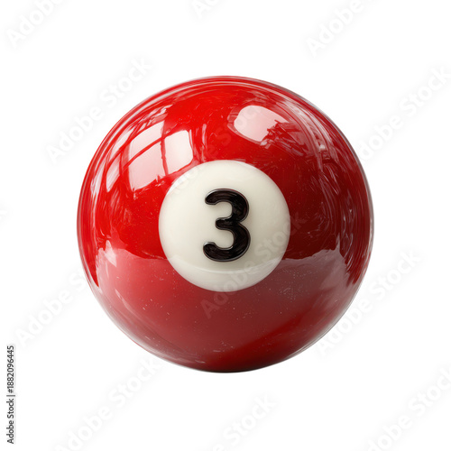 A red pool ball with the number 3 on it