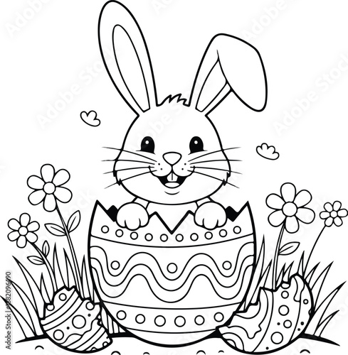 Easter sunday celebration with smiling bunny and decorated egg