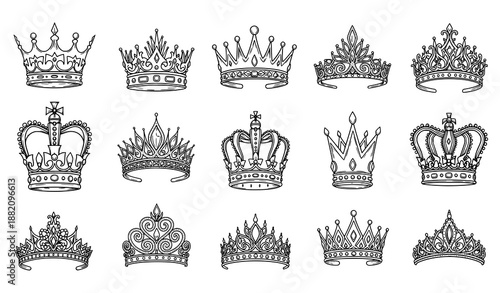 Graffiti style luxury crown doodle illustration collection
