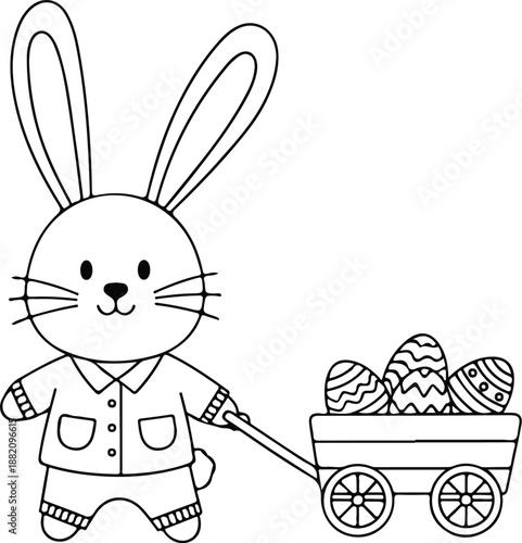 Easter sunday celebration with happy bunny holding egg cart