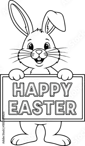 Easter sunday celebration with smiling easter bunny holding happy easter sign
