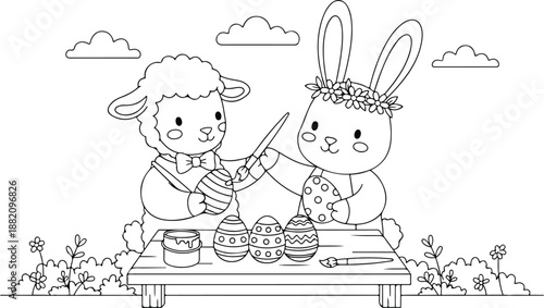 Easter sunday celebration with lamb and bunny friends