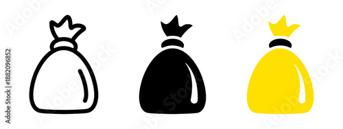 Money Bag Sack With Knotted Top Minimalist Line Art Symbol Pouch Full Of Cash Funds Savings Donation Isolated Simple Graphic Vector Illustration Concept