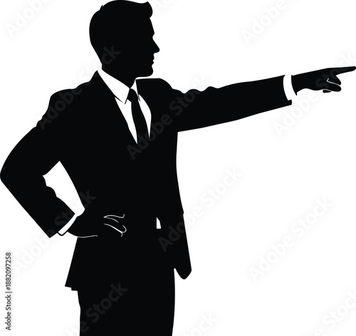 Confident Businessman Silhouette Pointing Forward in Suit
