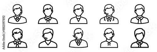 set of vector customer service follow icon. Customer service editable line icons set.