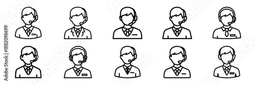 set of vector customer support team icon. Customer service editable line icons set.