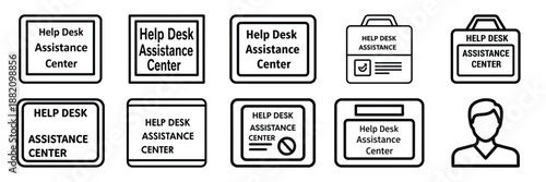 set of vector help desk assistance icon. Customer service editable line icons set.