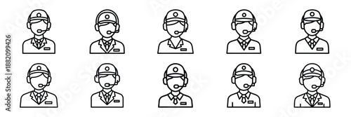 set of vector service desk operator icon. Customer service editable line icons set.