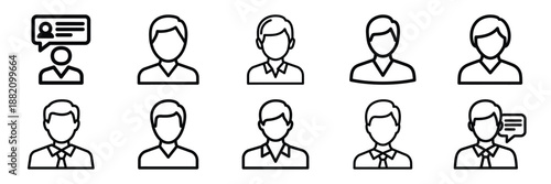 set of vector support agent conversation icon. Customer service editable line icons set.