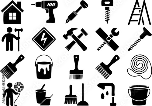 Construction and Tools Icons | DIY Equipment, Repair, Maintenance, and Home Improvement Vector Set