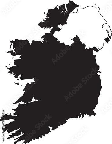 Black silhouette map of the island of ireland