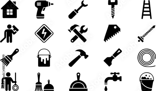 Construction and Tools Icons | DIY Equipment, Repair, Maintenance, and Home Improvement Vector Set