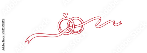 Love Wedding Rings with Ribbon Illustration – Marriage Symbol, Engagement Rings, Romantic Wedding