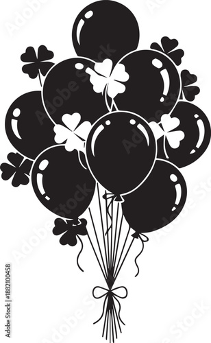 Black balloons bouquet with four leaf clovers and ribbons