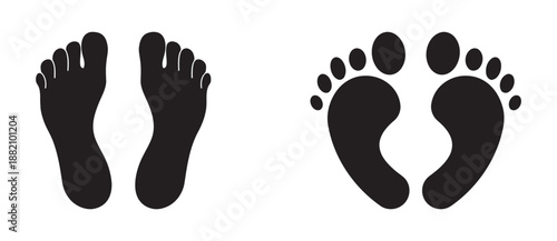 Set of Feet Icons Showing Barefoot and Footprint For Body Part And Foot Anatomy With Human Toes Heel Sole Arch Walk Step Track And Standing Pose