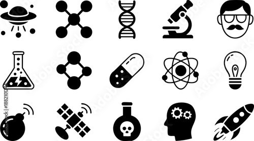 Science Icons Set | Laboratory, DNA, Molecule, and Innovation Vector for Research and Education