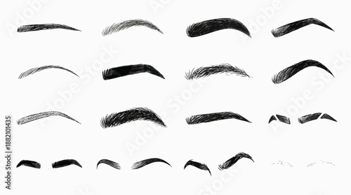 Eyebrow Shape Vector Reference Set – 20 Black-and-White Styles for Makeup Artistry, Facial Aesthetics, Character Design, and Cosmetic Consultation Use