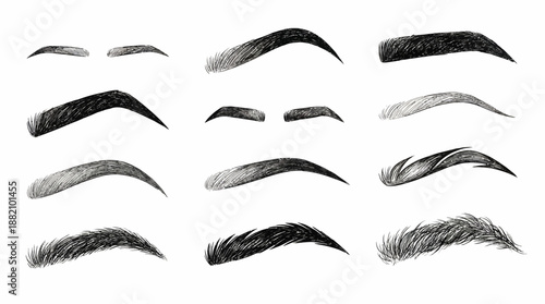 Eyebrow Shape Vector Reference Set – 20 Black-and-White Styles for Makeup Artistry, Facial Aesthetics, Character Design, and Cosmetic Consultation Use