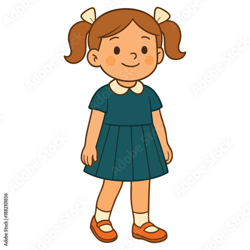 Young girl illustration school dress