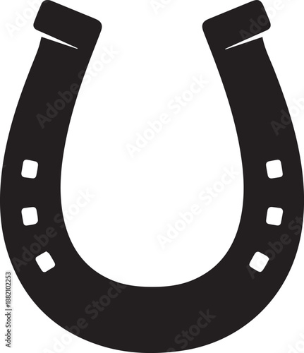 Simple black silhouette of a horseshoe on a white background