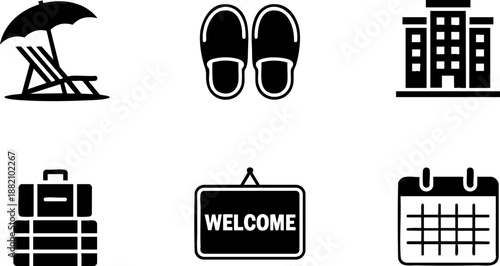 Travel and Hotel Icons | Vacation, Luggage, Calendar, and Hospitality Vector for Tourism Design