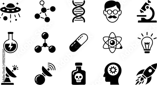 Science Icons Set | Laboratory, DNA, Molecule, and Innovation Vector for Research and Education