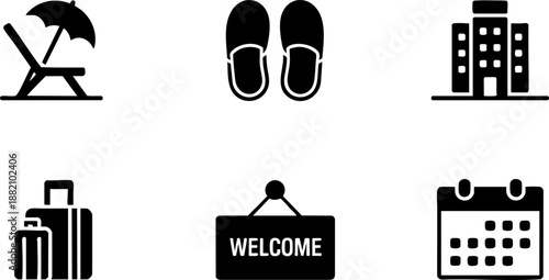 Travel and Hotel Icons | Vacation, Luggage, Calendar, and Hospitality Vector for Tourism Design