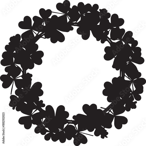 Black silhouette of a shamrock wreath on a white background