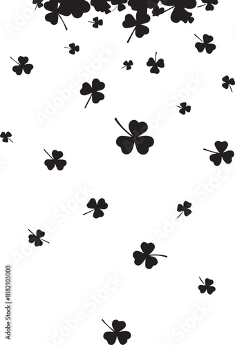 Scattered black shamrock silhouettes on a white background