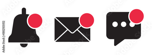 Set Of Notification Icons Bell Message Envelope And Speech Bubble With Red Dot Signifying New Activity Reminder Alert Vector Illustration