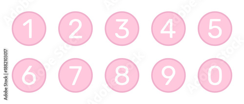 Set of numbers in pink and white colors with 3d effect from one to nine and zero for decorative design templates using for various projects in graphic design
