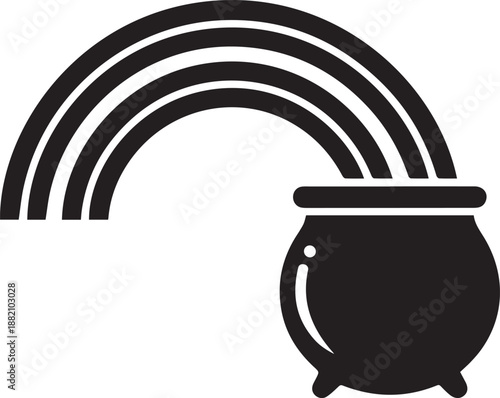 Black silhouette of a pot of gold at the end of a rainbow