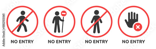 Set of Prohibited Signage Icon Set Including No Entry Symbols Vector Art With Walking Man No Touch Stop Sign